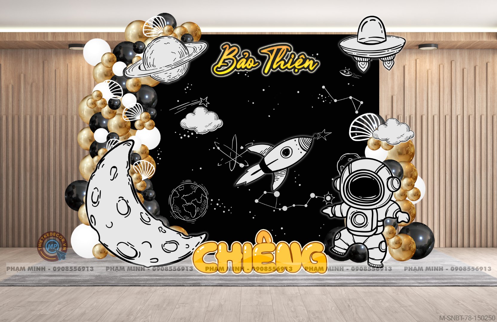 File thiết kế sinh nhật bé trai chủ đề phi hành gia vũ trụ cute dễ thương.