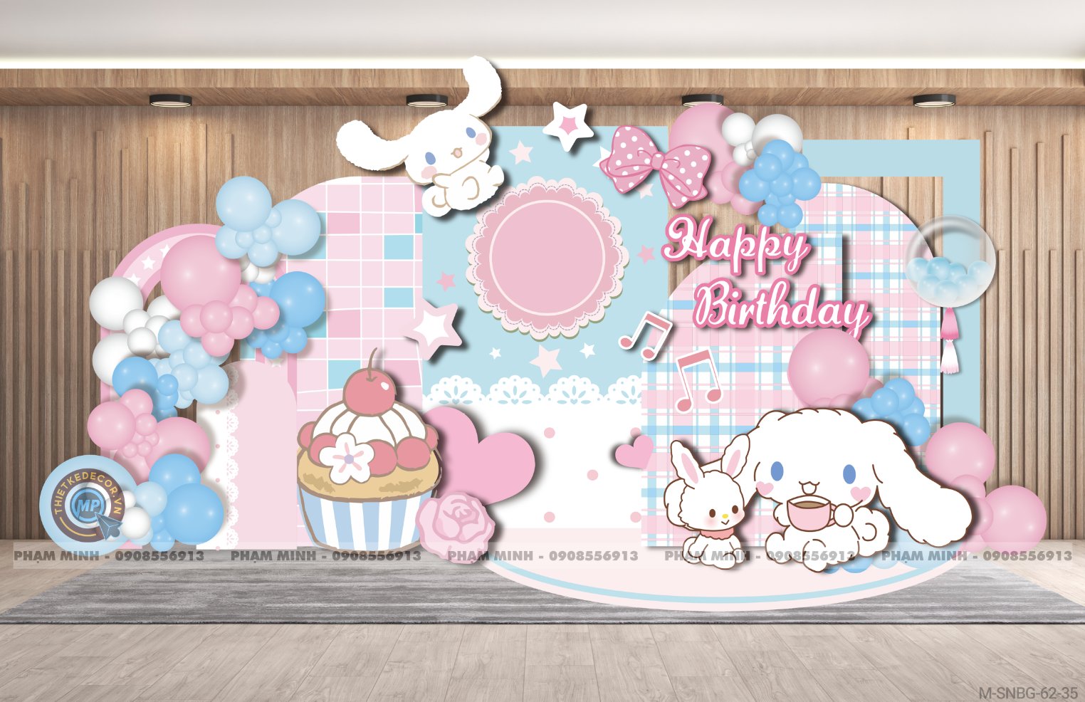 File thiết kế sinh nhật bé gái tuổi chủ đề Thỏ Cinnamoroll cute đáng yêu