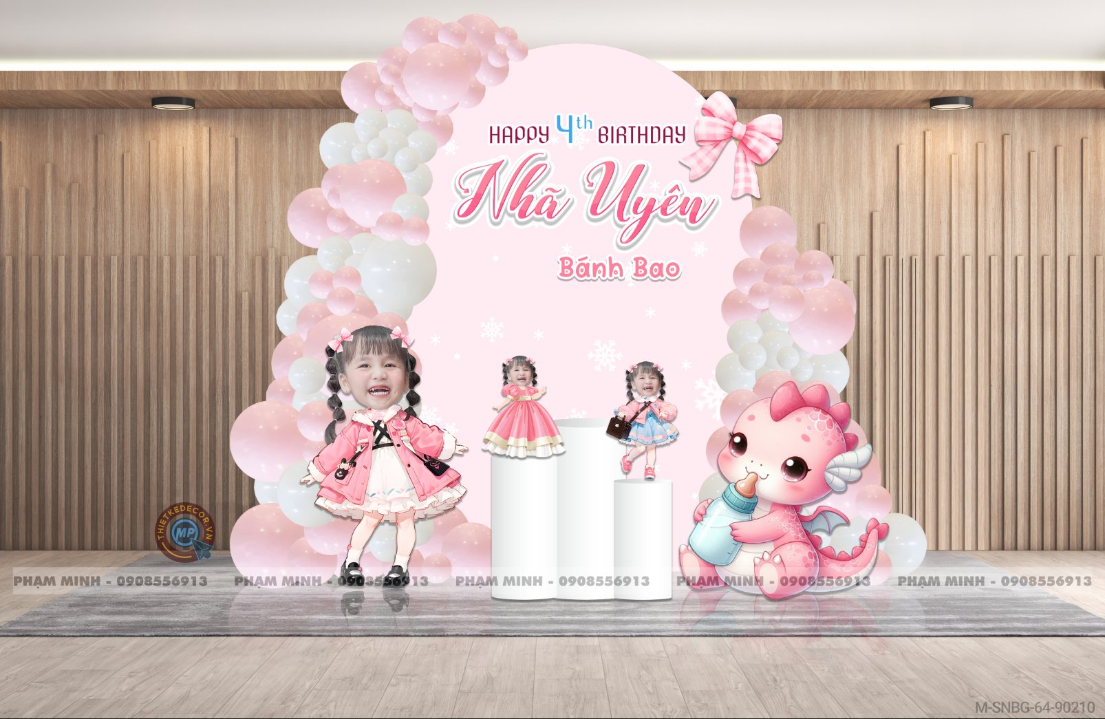 File thiết kế sinh nhật bé gái tuổi rồng tone hồng back U cute đáng yêu