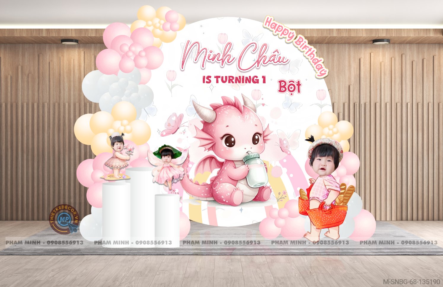 File thiết kế sinh nhật bé gái tuổi rồng tone hồng back tròn cute đáng yêu