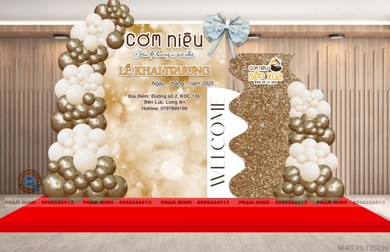 File thiết kế background khai trương tone nâu luxury quán ăn sang trọng