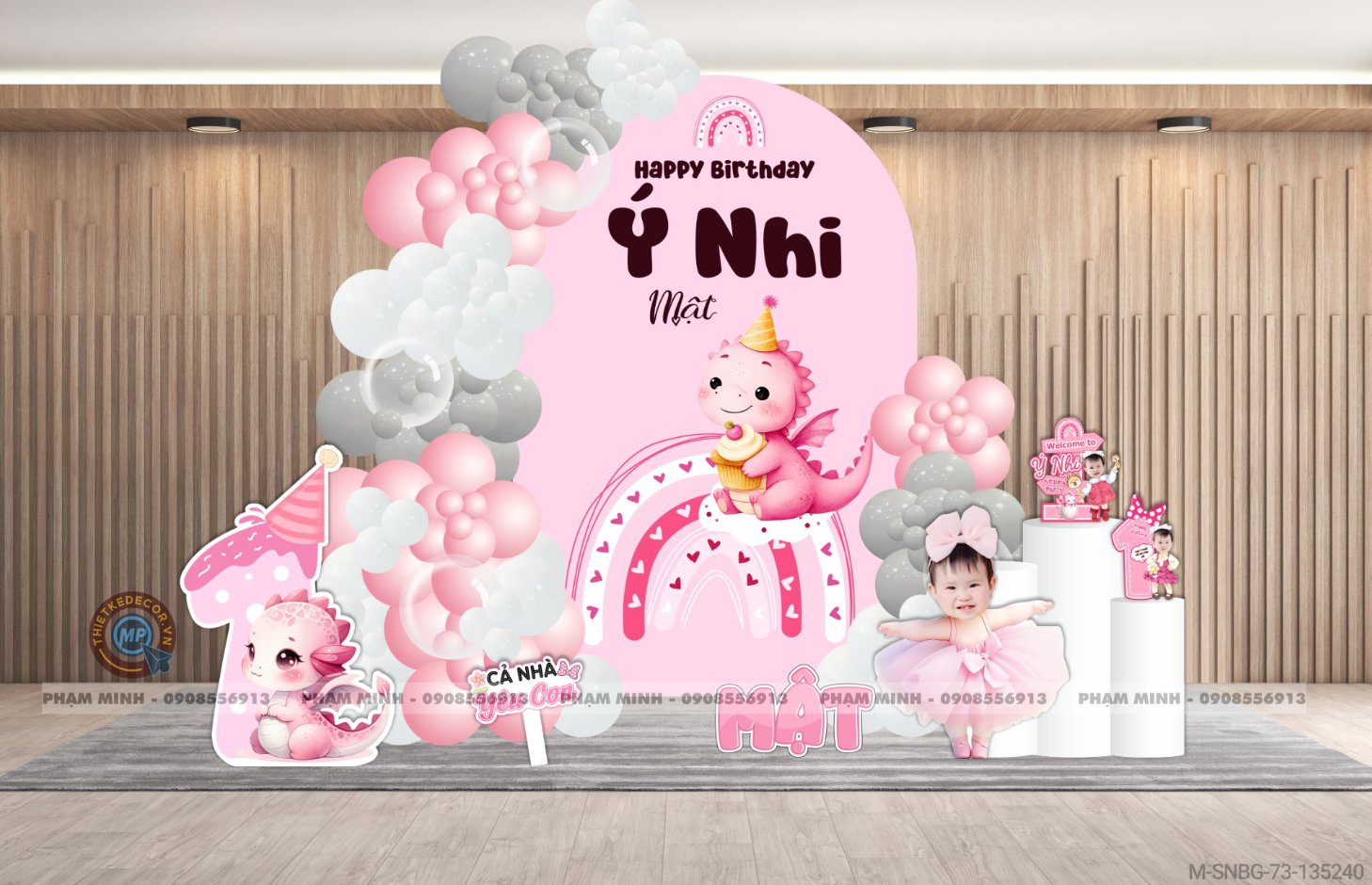 File thiết kế sinh nhật bé gái tuổi rồng tone hồng back U cute đáng yêu