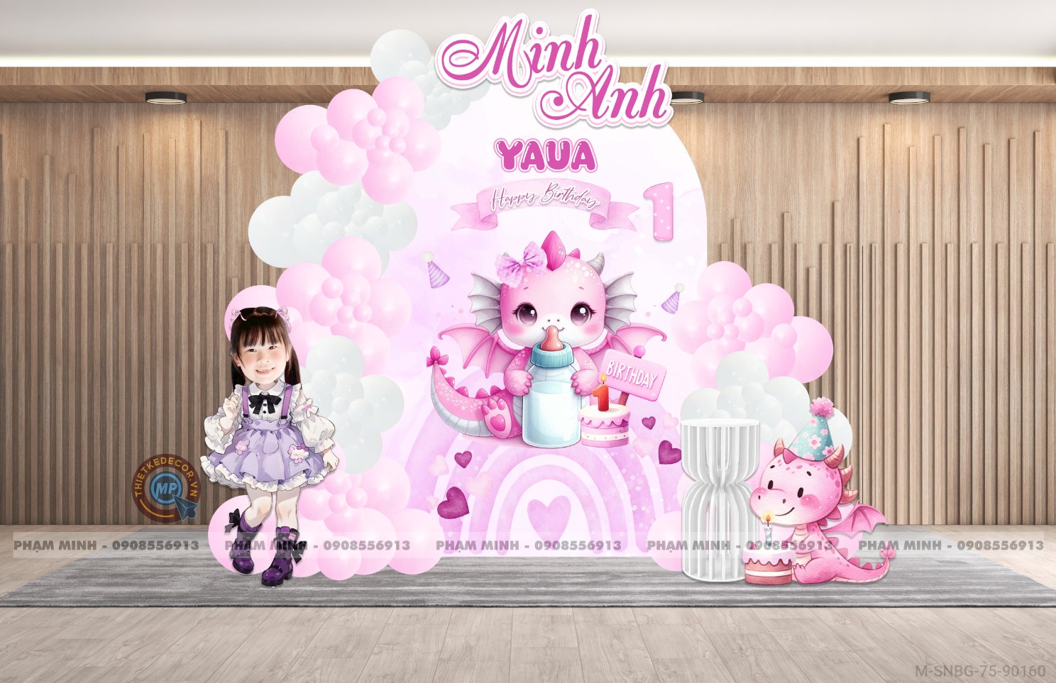 File thiết kế sinh nhật bé gái tuổi rồng tone tím pastel cute đáng yêu