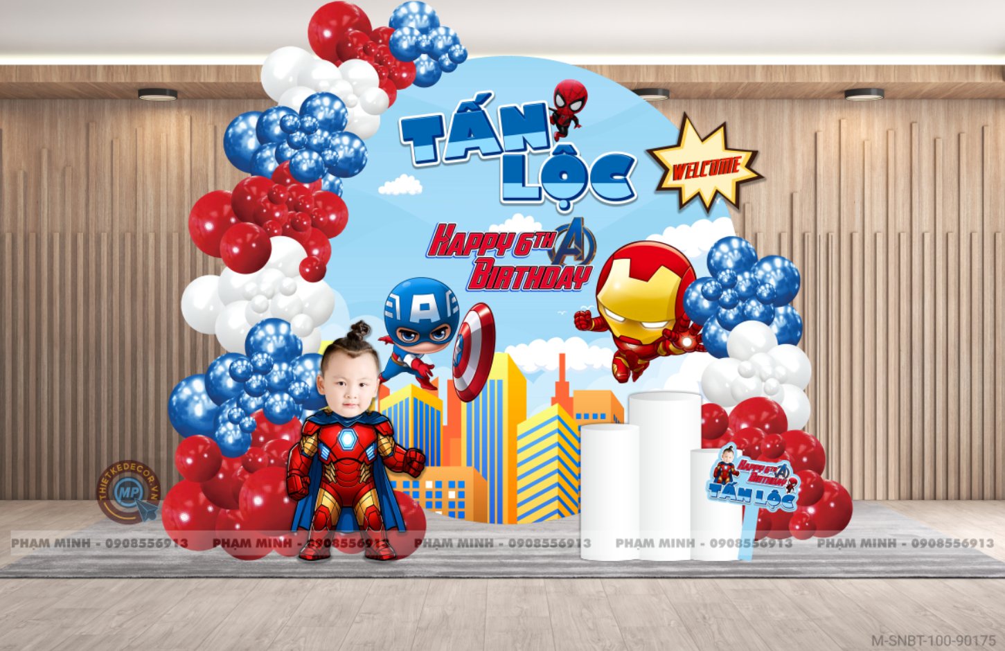 File thiết kế sinh nhật bé trai 1 tuổi chủ đề siêu anh hùng IRON MAN người sắt cute dễ thương.