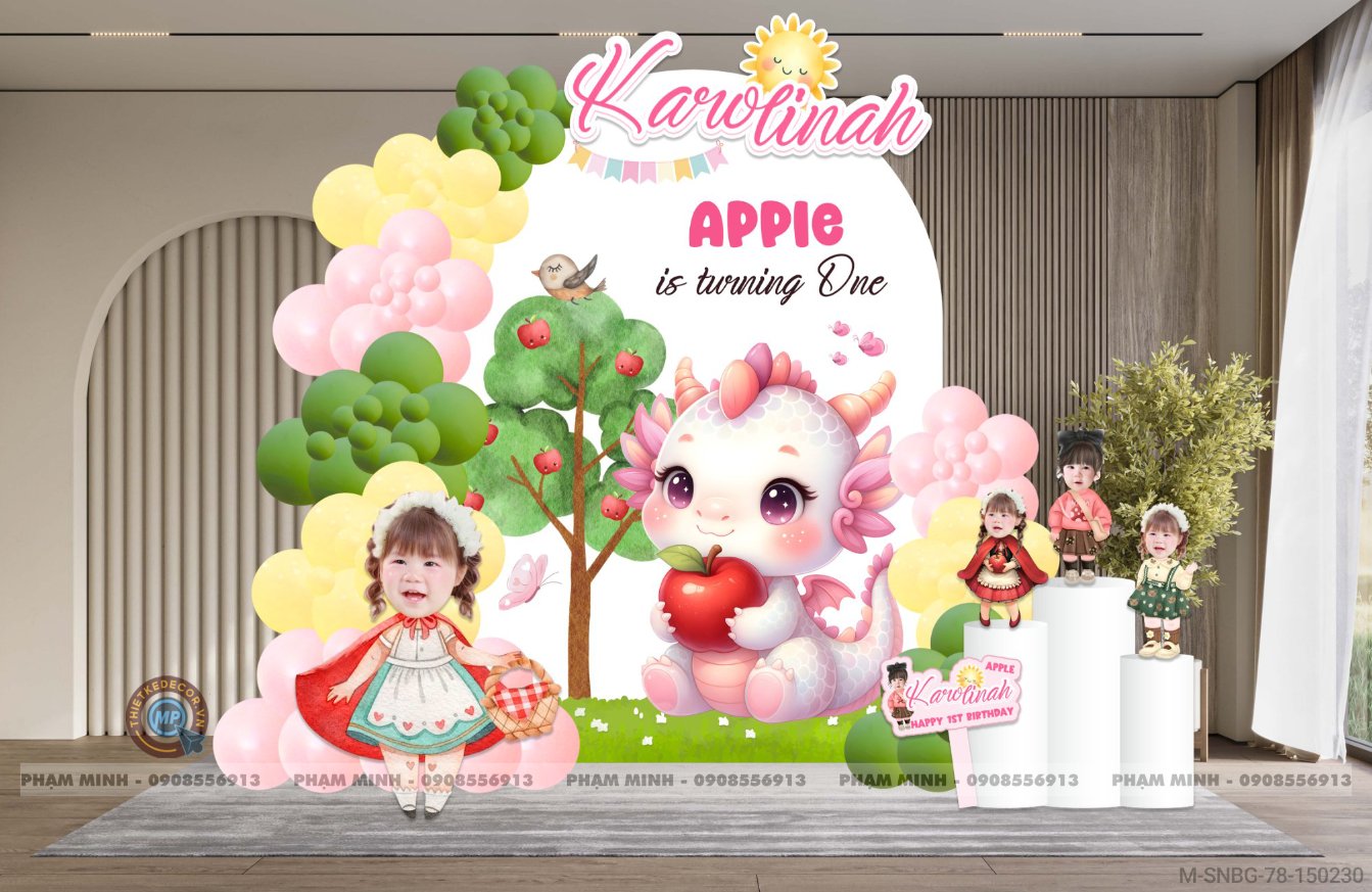File thiết kế sinh nhật bé gái tuổi rồng chủ đề quả Táo Apple cute đáng yêu