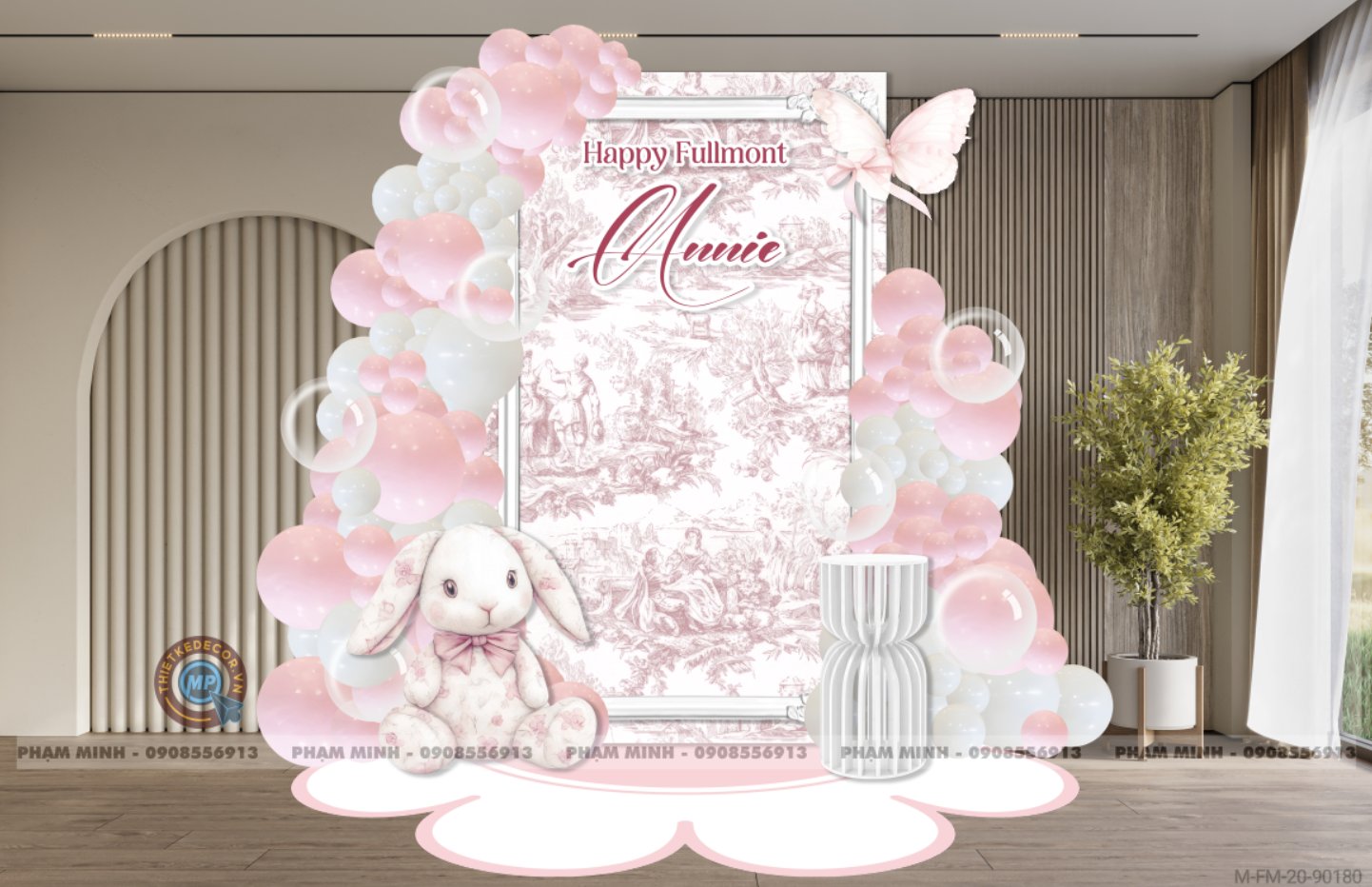 File thiết kế Background đầy tháng fullmonth tone hồng cute dễ thương đáng yêu