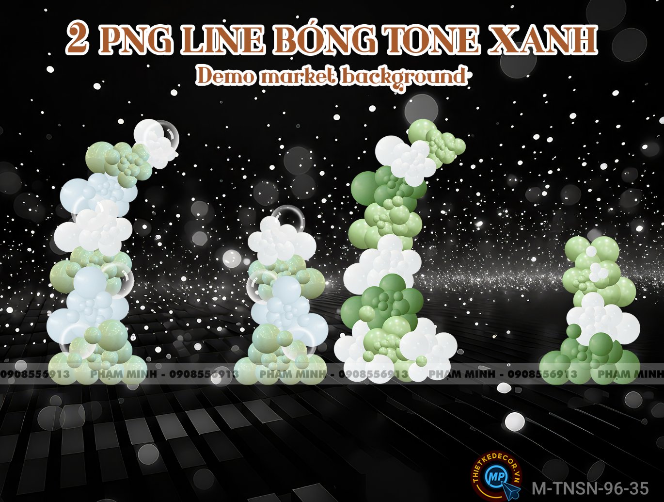 2 PNG Line bóng tone xanh đậu mix dùng demo market và background sinh nhật, sự kiện,...