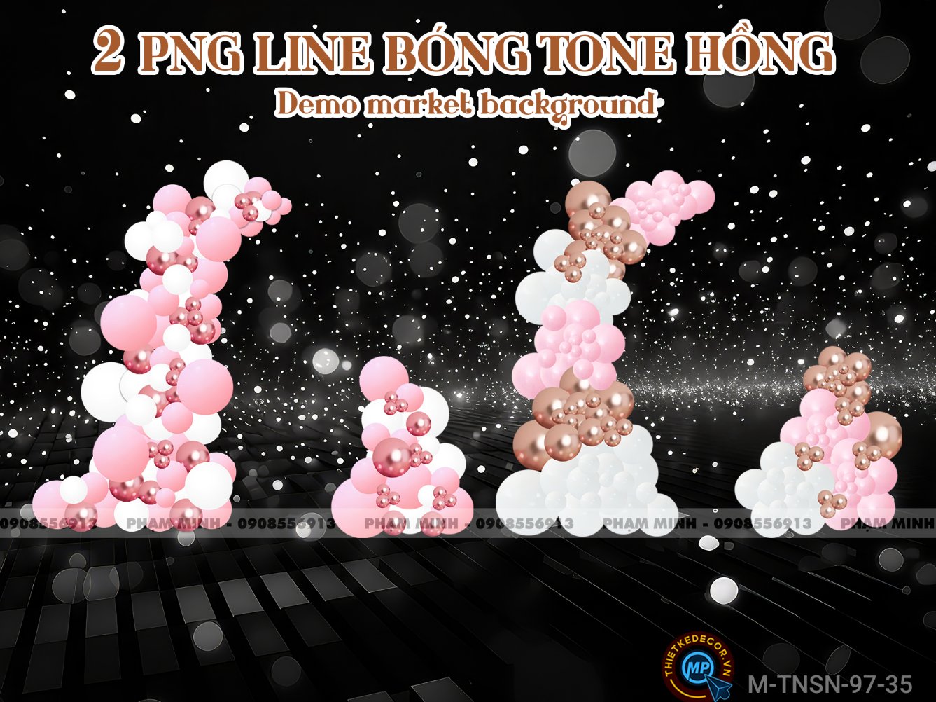2 PNG Line bóng tone hồng mix chrom và trắng dùng demo market và background sinh nhật, sự kiện,...