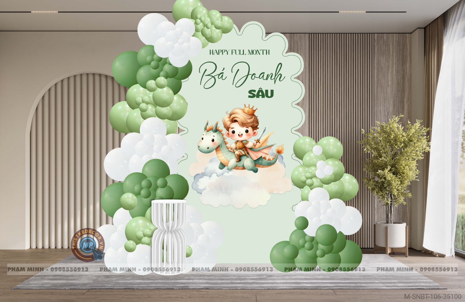 File thiết kế sinh nhật bé trai chủ đề Rồng - Hoàng tử tone xanh lá cute dễ thương.