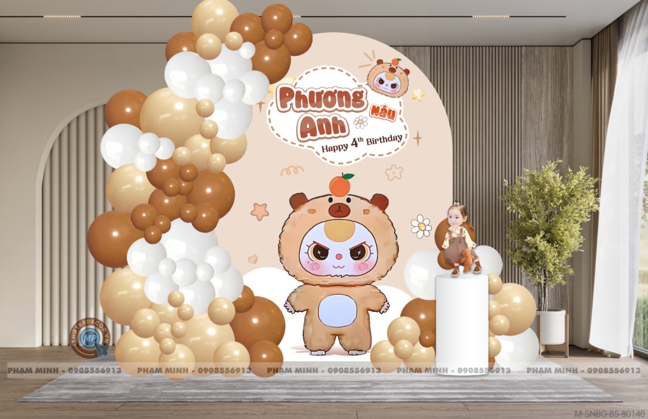 File thiết kế sinh nhật bé gài chủ đề Capybara Baby Three tone nâu tây cute đáng yêu