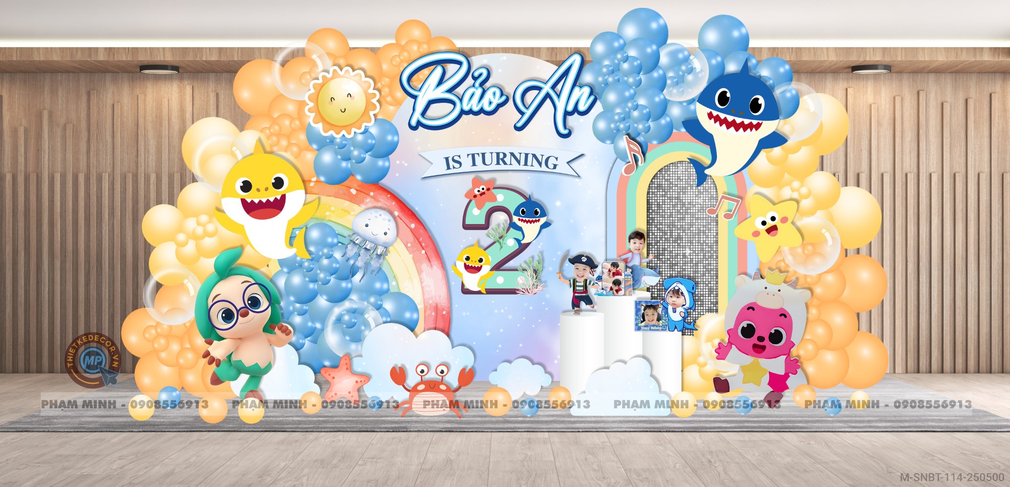 File thiết kế sinh nhật bé trai chủ đề Baby Shark đại dương cute dễ thương.