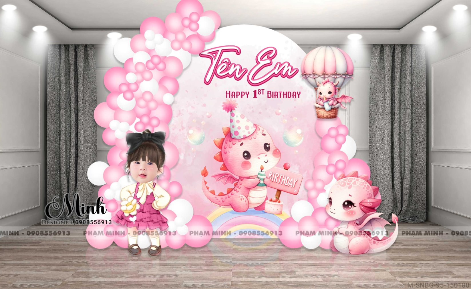 File thiết kế sinh nhật bé gái 1 tuổi tone màu pastel cute dễ thương.