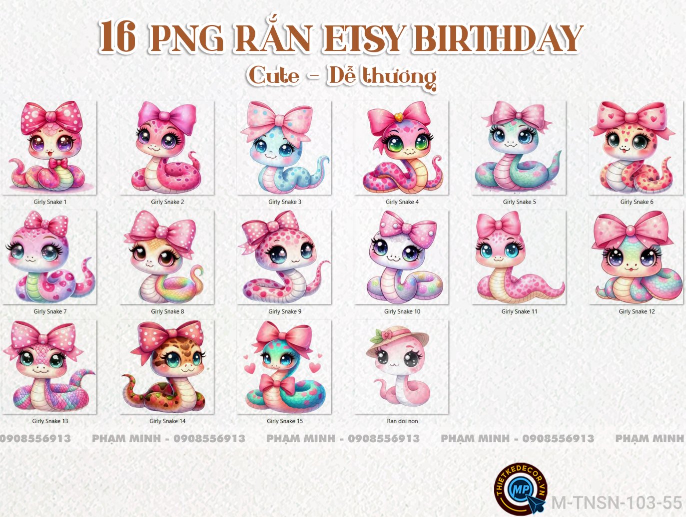 16 PNG Rắn ETSY đeo nơ tách nền cute đáng yêu dễ thương nét căng