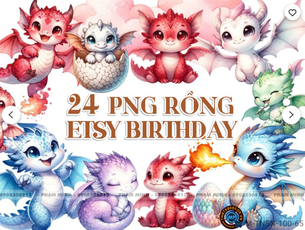24 PNG Rồng ETSY Birthday cute đáng yêu dễ thương tách nền nét căng