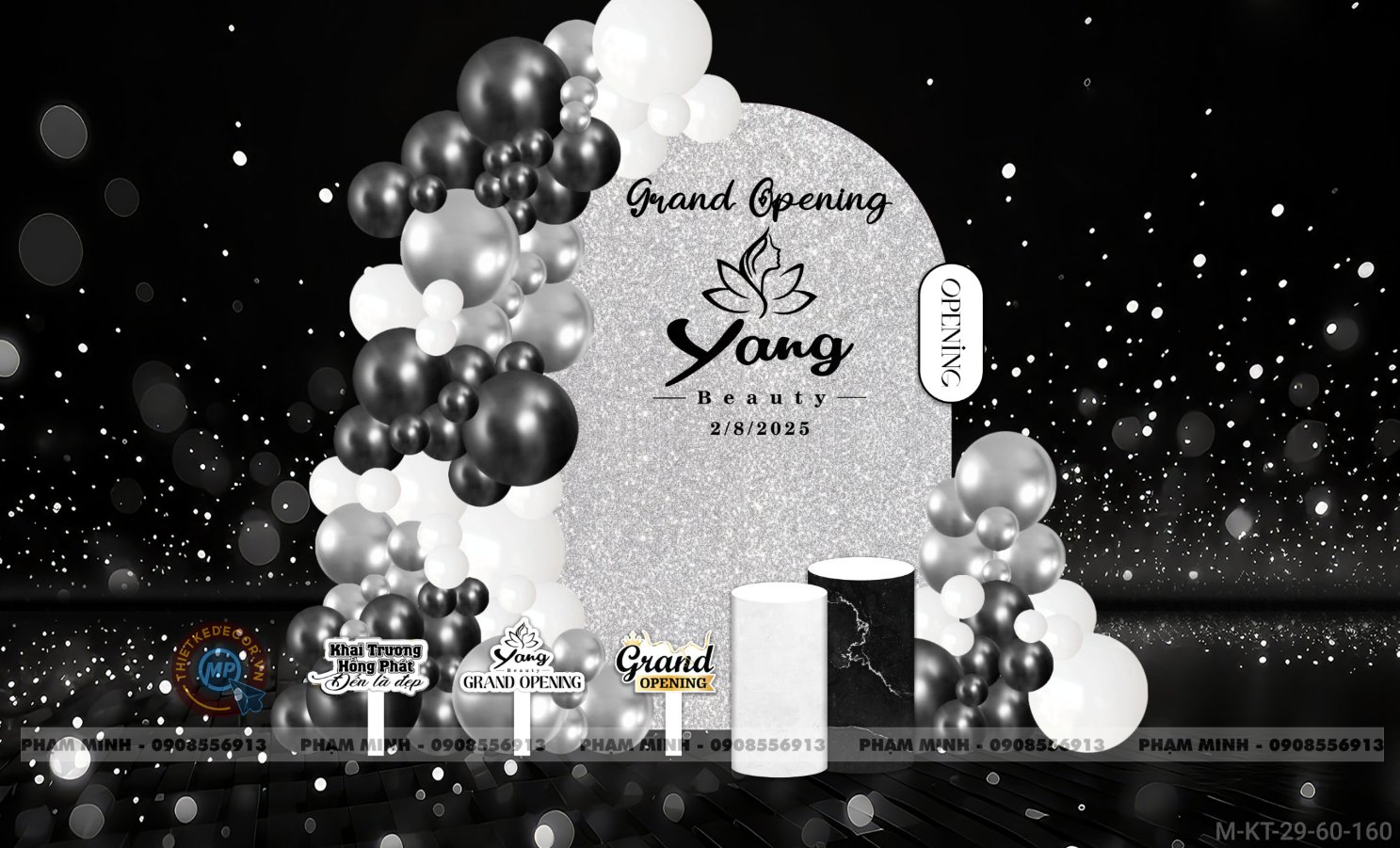 File thiết kế background khai trương tone trắng đen bạc luxury sang trọng