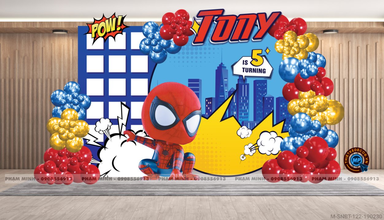 File thiết kế sinh nhật bé trai chủ đề Spiderman - Siêu anh hùng cute dễ thương.