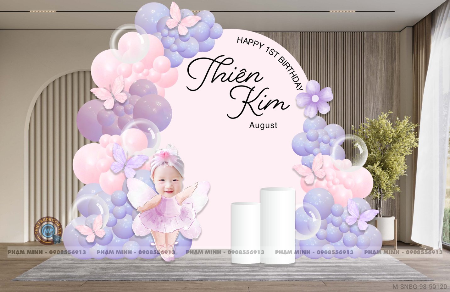 File thiết kế background sinh nhật bé gái tone tím hồng pastel cute đáng yêu
