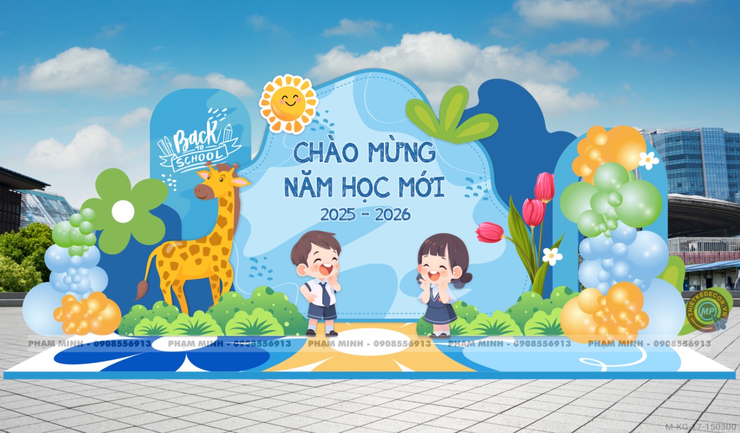 File thiết kế background khai giảng chào mừng năm học mới 2025 - 2026 sang trọng, dễ thương, đáng yêu