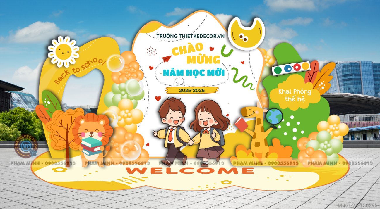 File thiết kế background khai giảng chào mừng năm học mới 2025 - 2026 sang trọng, dễ thương, đáng yêu