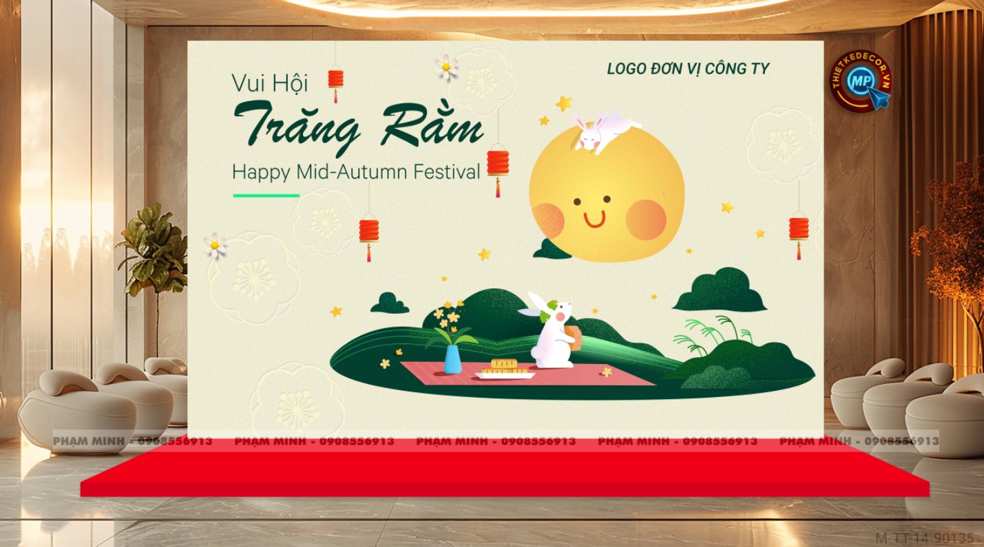 File thiết kế Background trang trí trung thu, bạt sự kiện trung thu sang trọng, đáng yêu