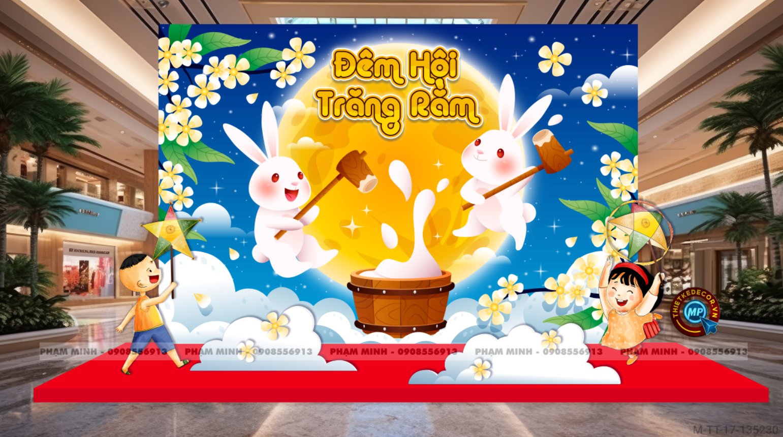 File thiết kế Background trang trí trung thu, bạt sự kiện trung thu sang trọng, đáng yêu