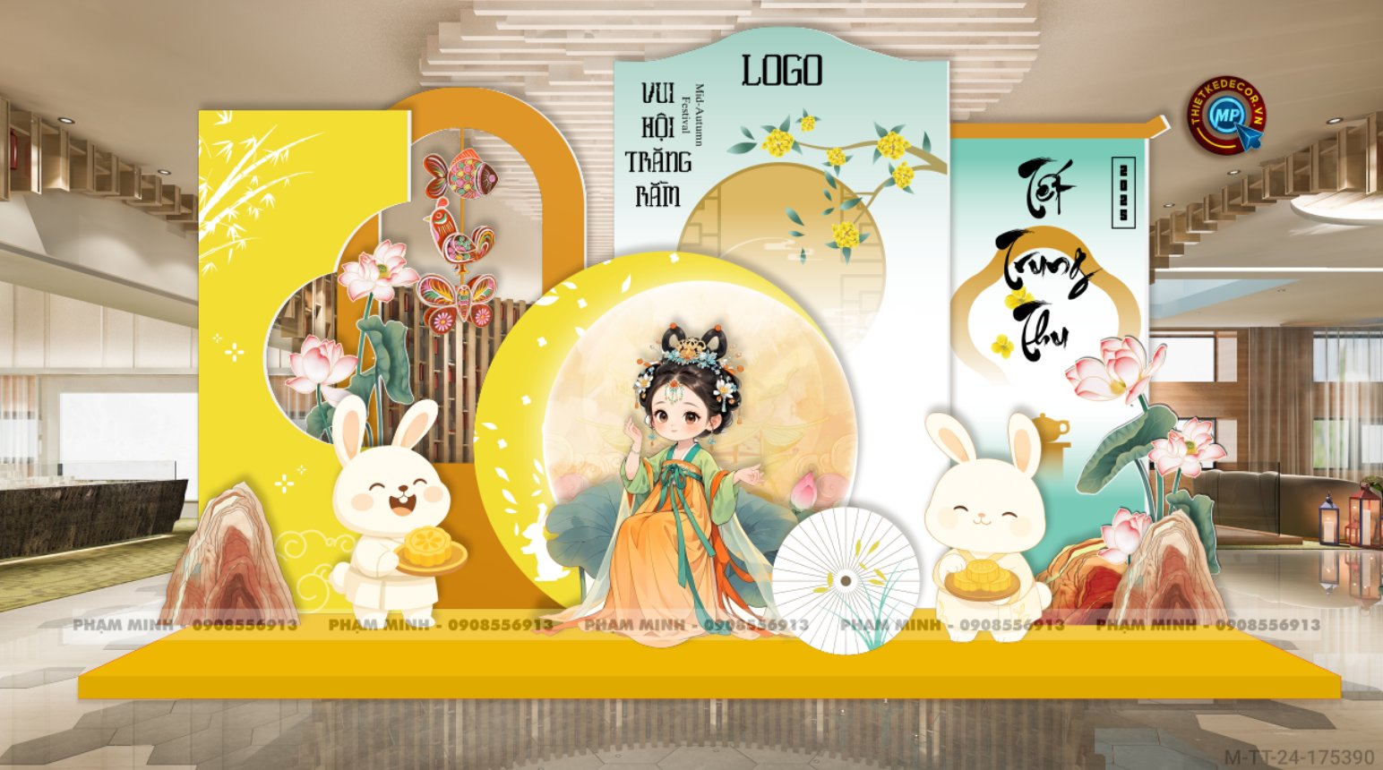 File thiết kế Background trang trí trung thu, bạt sự kiện trung thu sang trọng, đáng yêu