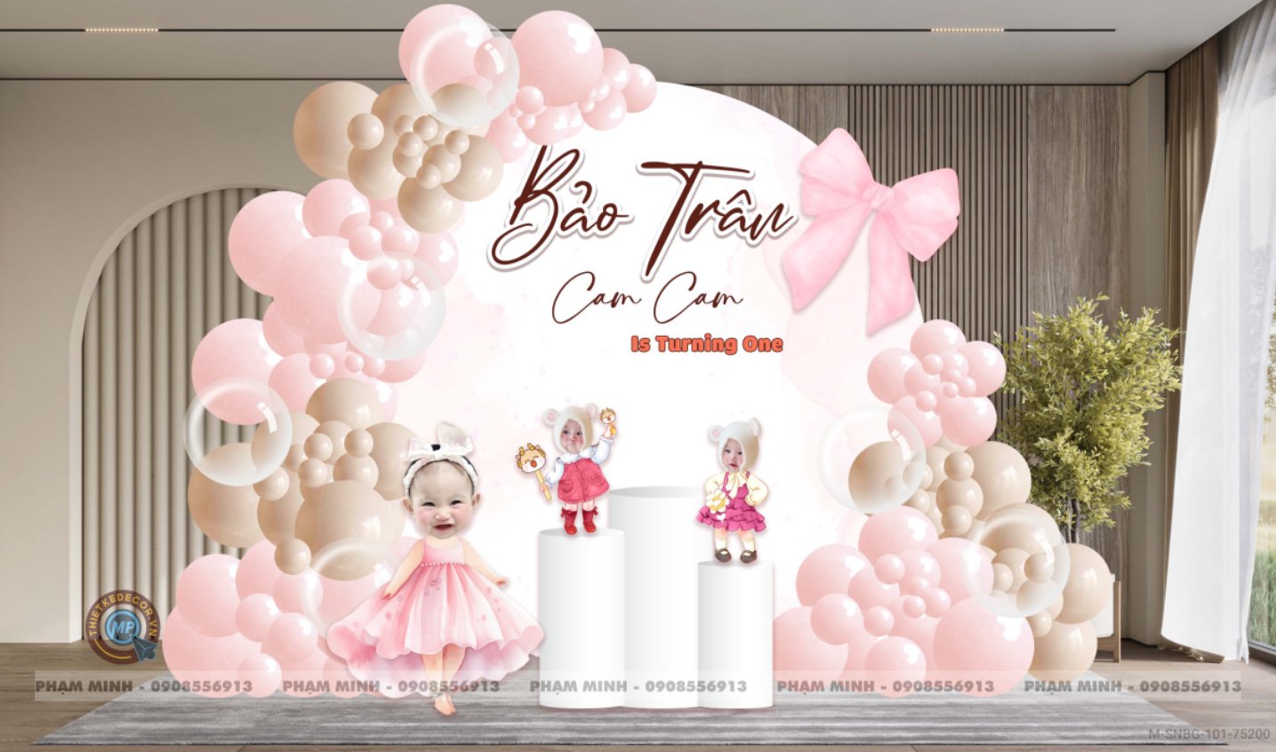 File thiết kế sinh nhật bé gái 1 tuổi tone màu pastel cute dễ thương.