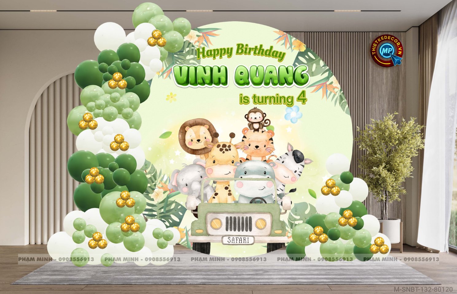 File thiết kế sinh nhật bé trai chủ đề Safari back tròn cute đáng yêu.