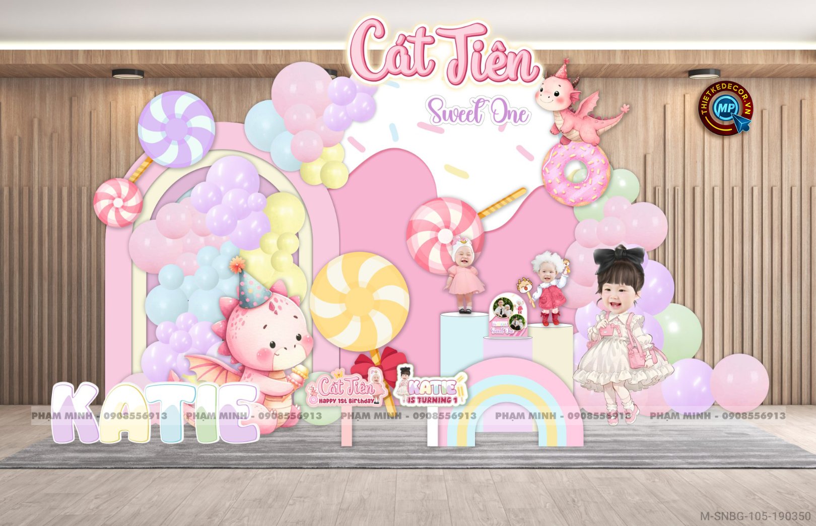 File thiết kế sinh nhật bé gái tuổi rồng chủ đề Kẹo tone hồng cute đáng yêu