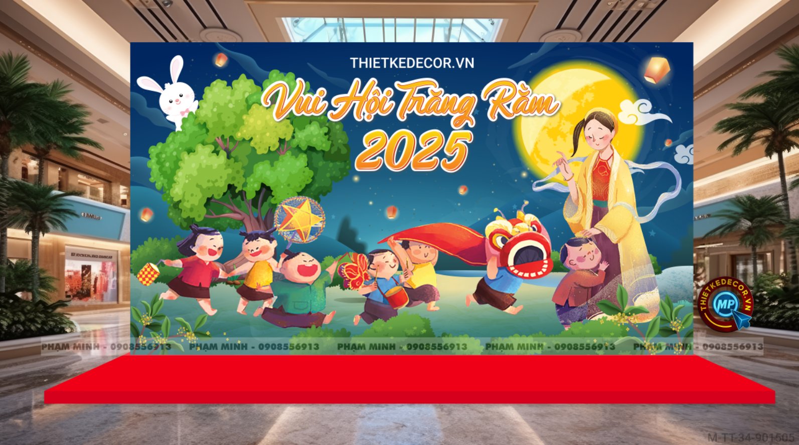 File thiết kế Background trang trí trung thu, bạt sự kiện trung thu sang trọng, đáng yêu