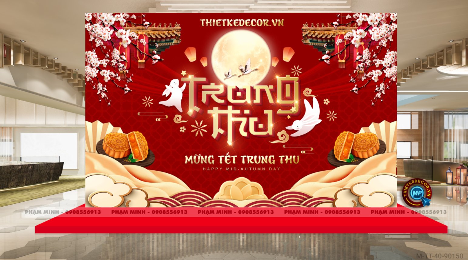 File thiết kế Background trang trí trung thu, bạt sự kiện trung thu sang trọng, đáng yêu tone đỏ