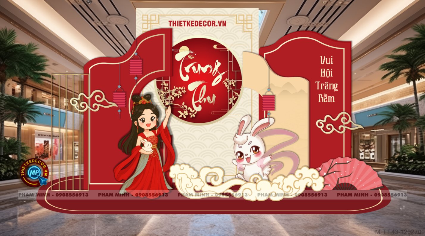 File Trung thu tone đỏ vibe cổ điển, Trang trí Trung Thu đại sảnh Mall, Chung cư, Nhà Hàng, Khách Sạn Sang trọng