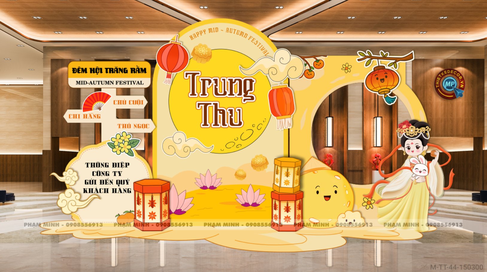 File thiết kế Trang trí Trung Thu tone vàng cute đại sảnh Mall, Chung cư, Nhà Hàng, Khách Sạn Sang trọng