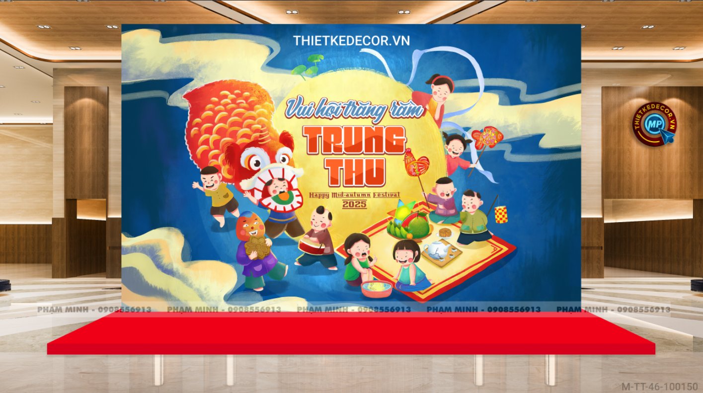 File thiết kế Background trang trí trung thu, bạt sự kiện trung thu sang trọng, đáng yêu