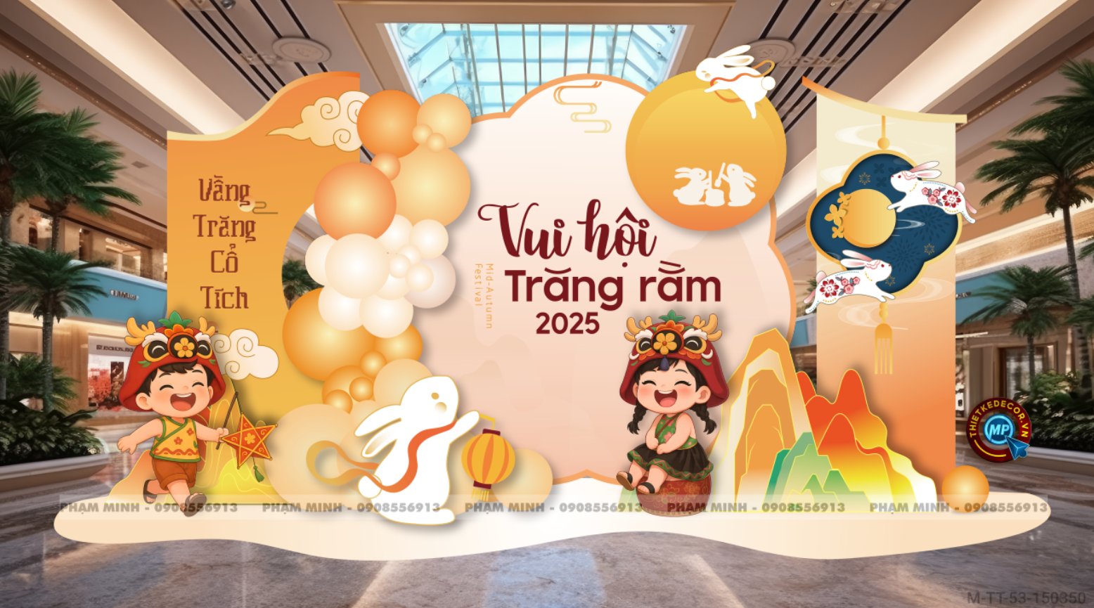 File thiết kế Trang trí Trung Thu cute đại sảnh Mall, Chung cư, Nhà Hàng, Khách Sạn Sang trọng