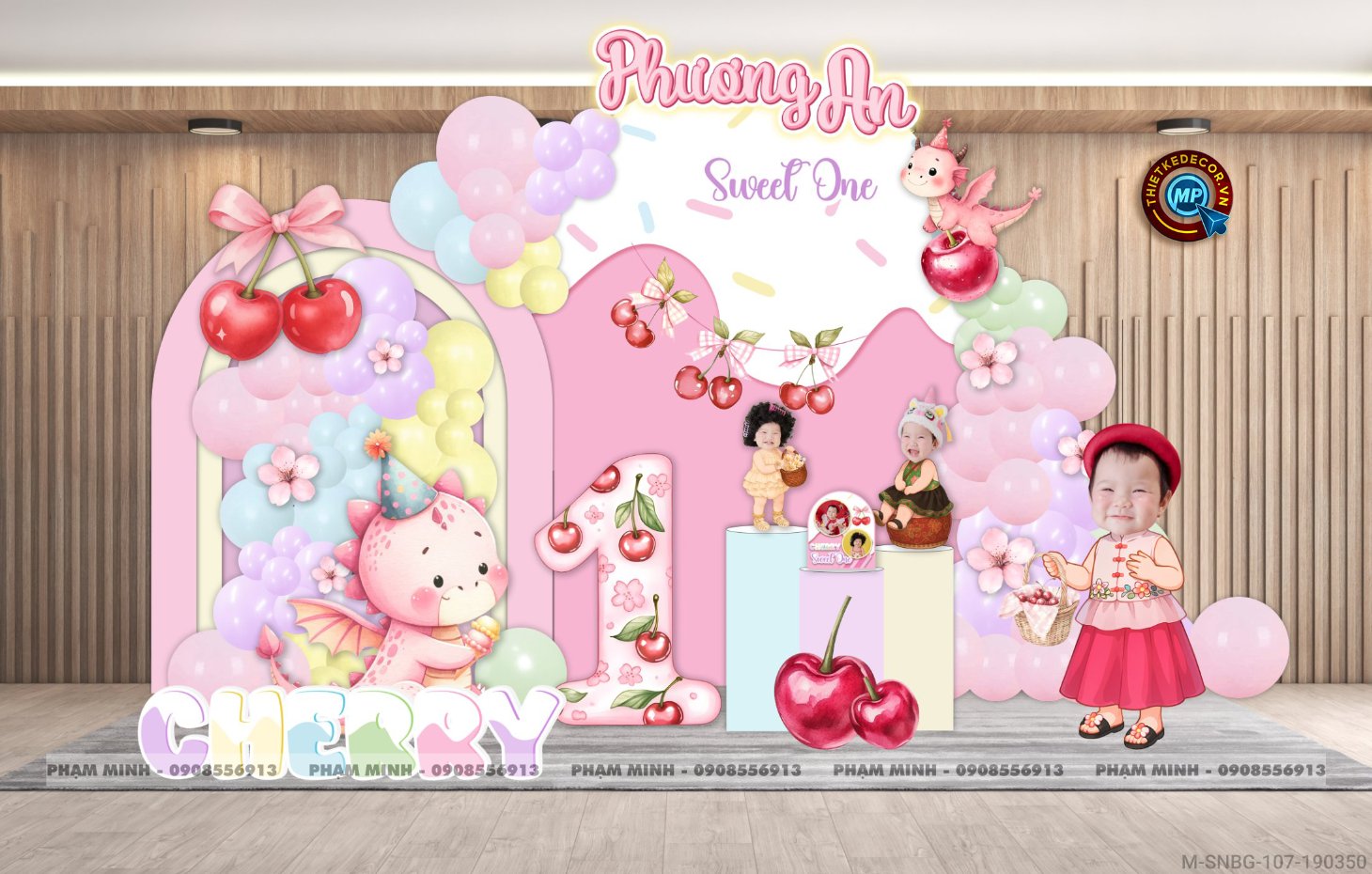 File thiết kế sinh nhật bé gái chủ đề cherry tuổi rồng đáng yêu xinh đẹp cute dễ thương