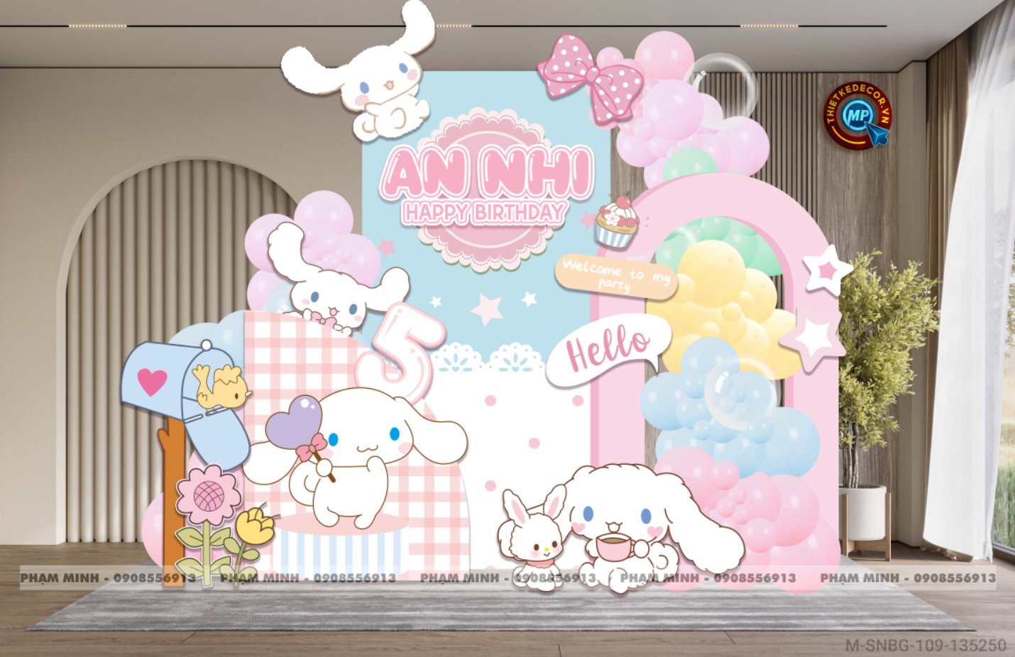 File thiết kế sinh nhật bé gái tuổi chủ đề Thỏ Cinnamoroll cute đáng yêu