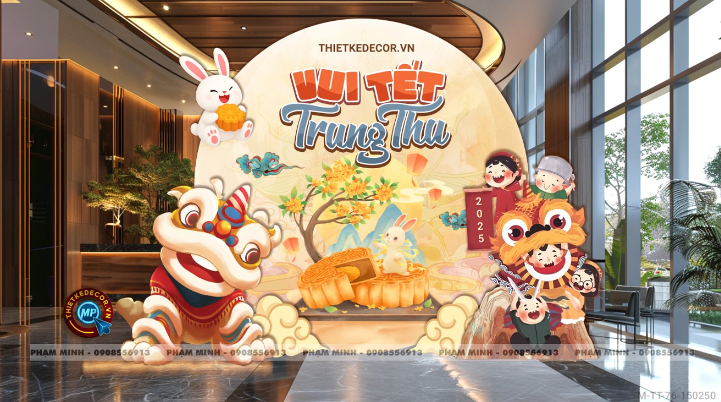 File thiết kế Background trang trí trung thu, bạt sự kiện trung thu sang trọng, đáng yêu