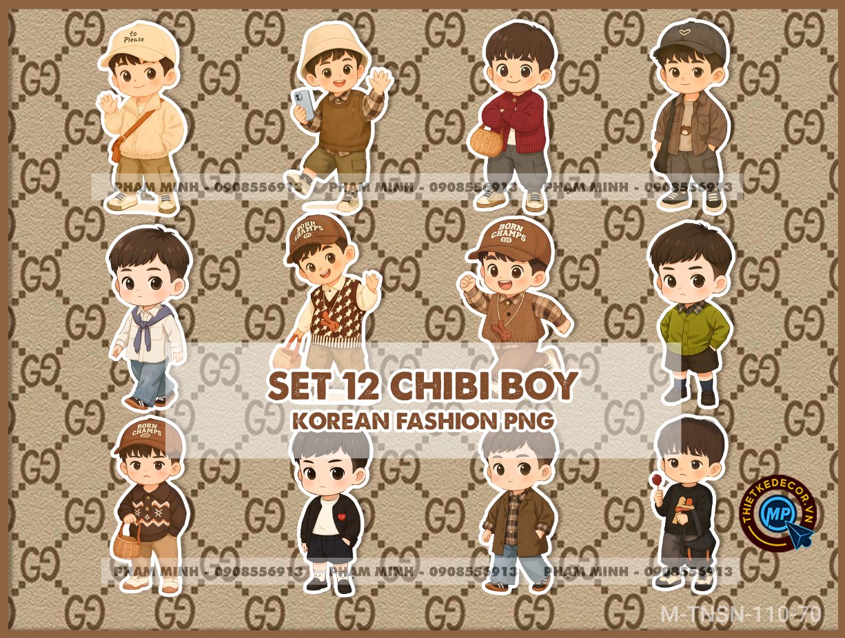 Set 12 Chibi PNG Boy phong cách Hàn Quốc Fashion cute đáng yêu dễ thương nét căng