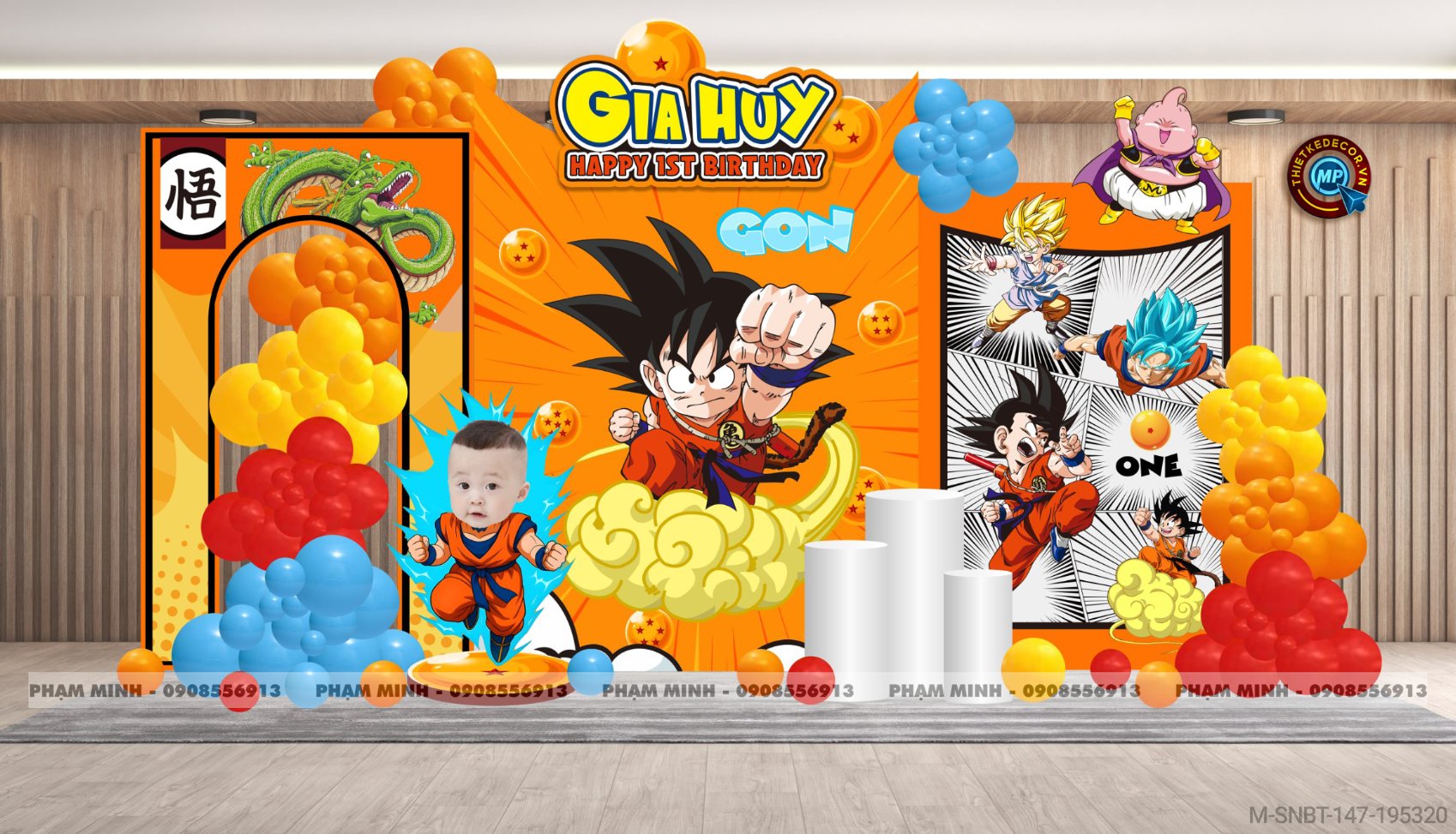 File thiết kế sinh nhật bé trai chủ đề Songoku 7 viên ngọc rồng cute đáng yêu sang trọng