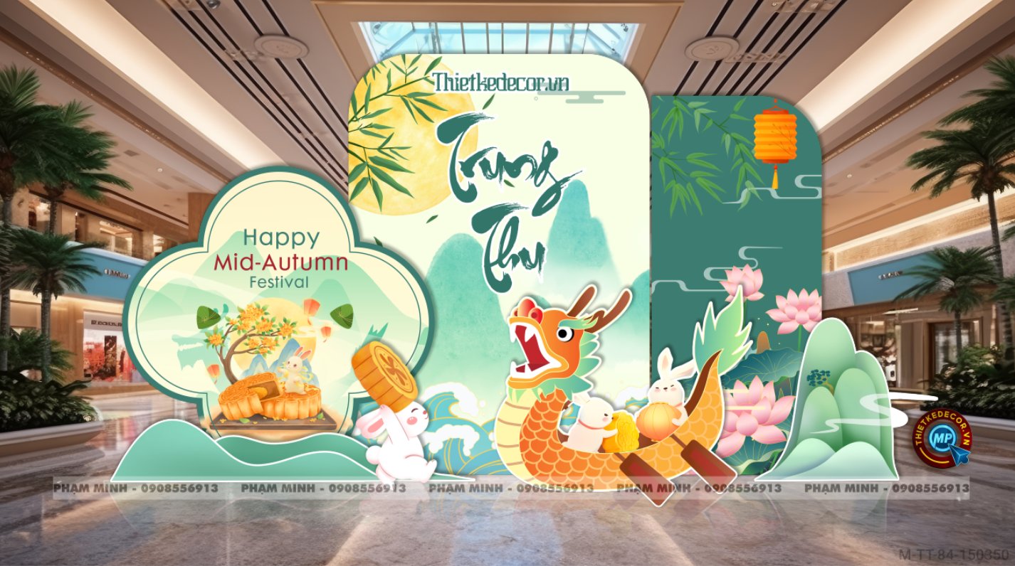 File thiết kế Trang trí Trung Thu Tone xanh lá đại sảnh Mall, Chung cư, Nhà Hàng, Khách Sạn Sang trọng trọng, đáng yêu