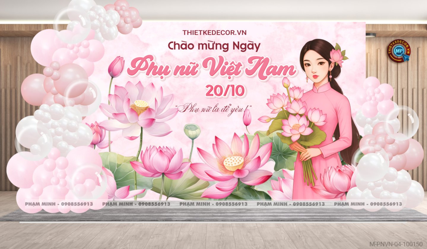 File thiết kế background Chào mừng ngày Phụ nữ Việt Nam 20 tháng 10, bạt trang trí bong bóng tone hồng xinh đẹp, sang trọng.