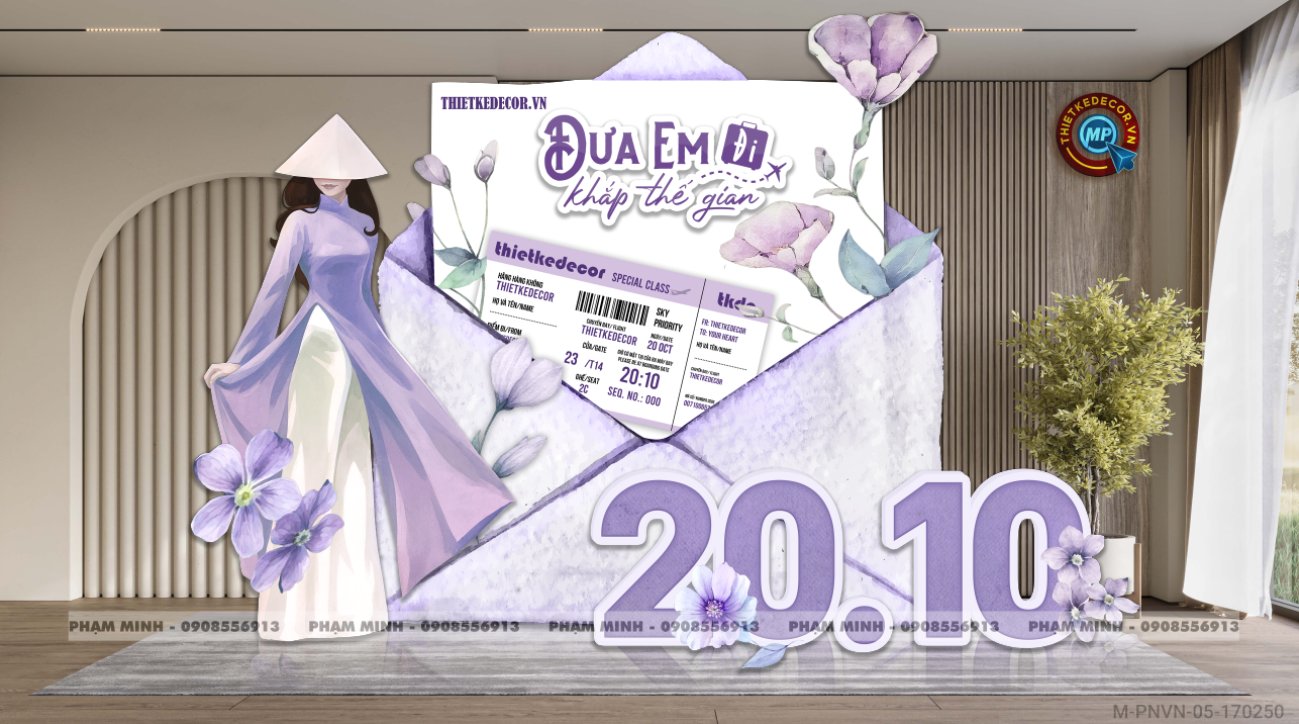 File Thiết kế Trang Trí Mừng ngày Phụ Nữ Việt Nam 20 tháng 10 Decor tone tím cô gái mặc áo dài tím phong thư