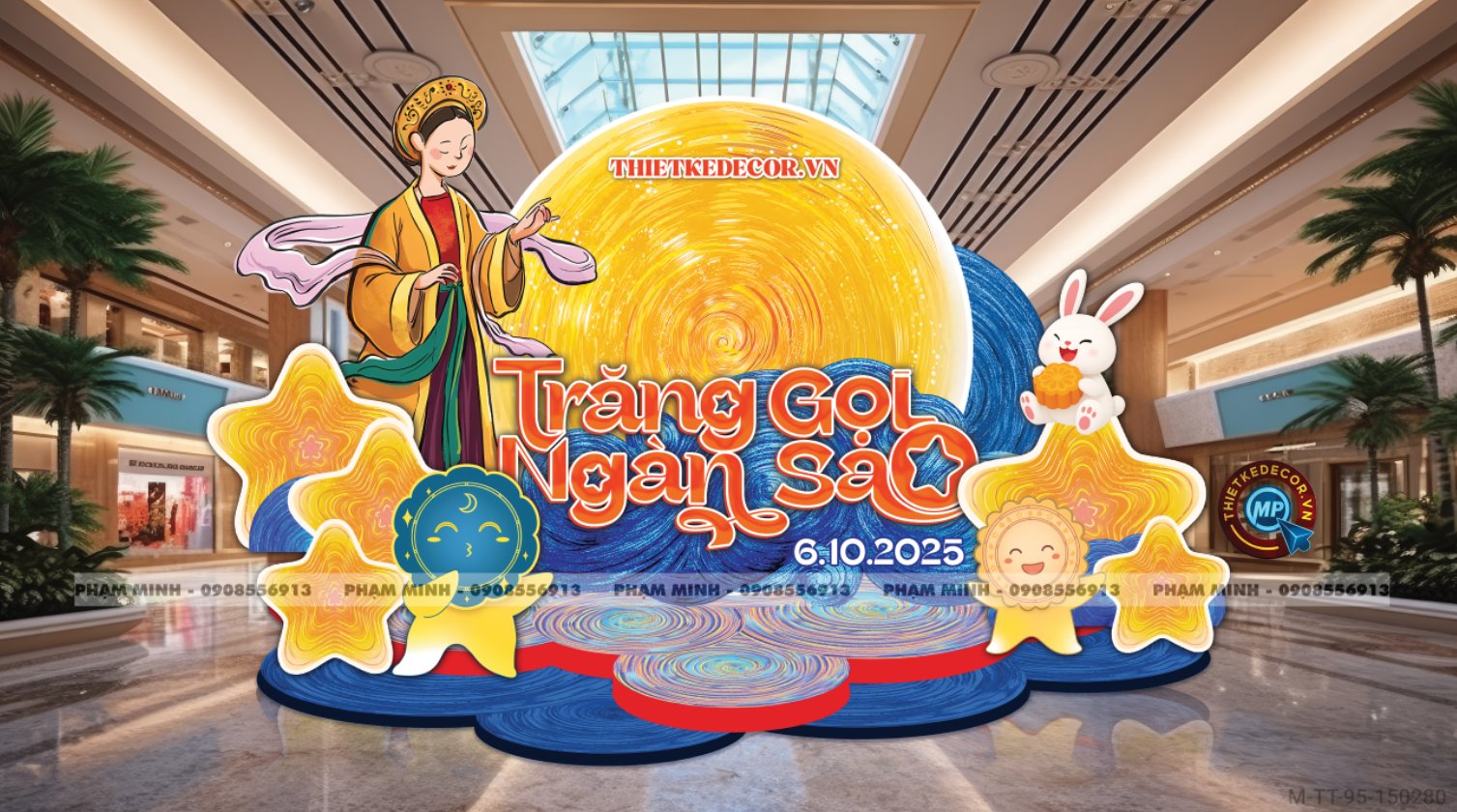 File thiết kế decor trang trí trung thu phong cách Van Gogh sang trọng cho nhà hàng, khách sạn, siêu thị, công ty,...