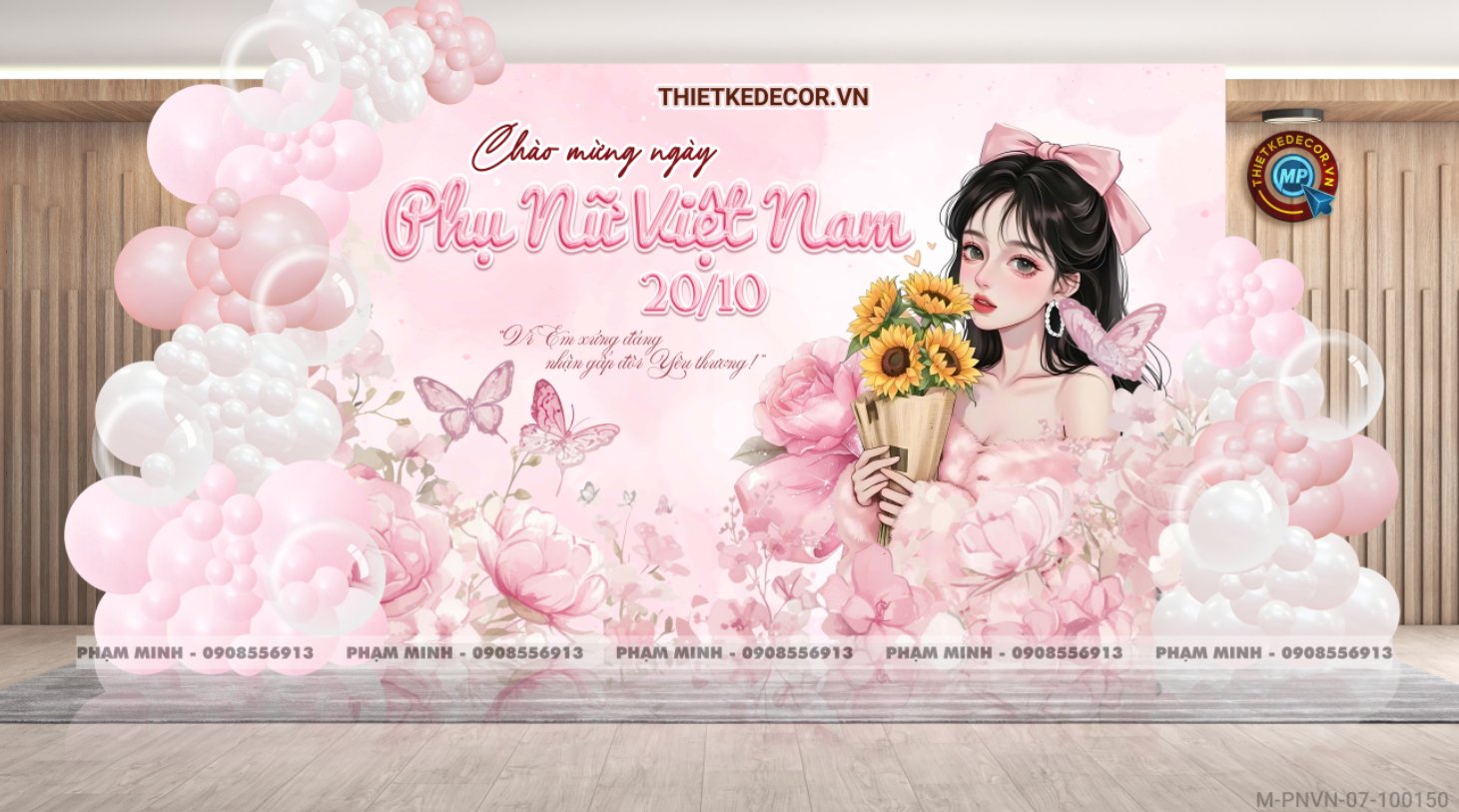 File thiết kế background Chào mừng ngày Phụ nữ Việt Nam 20 tháng 10, bạt trang trí bong bóng tone hồng xinh đẹp, sang trọng.