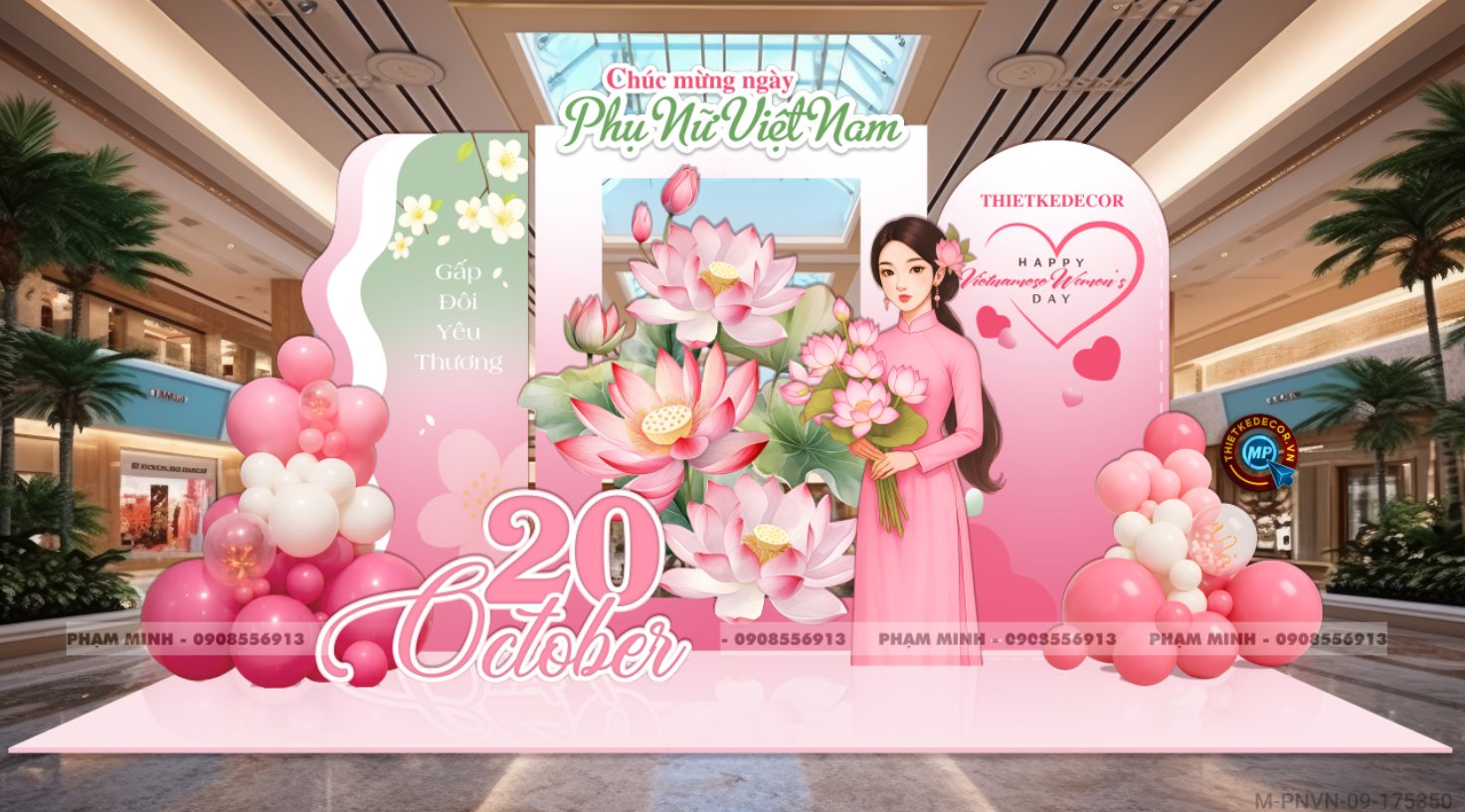 File thiết kế trang trí decor chụp ảnh ngày Phụ nữ Việt Nam 20 tháng 10 Sang trọng Happy women's day tone hồng