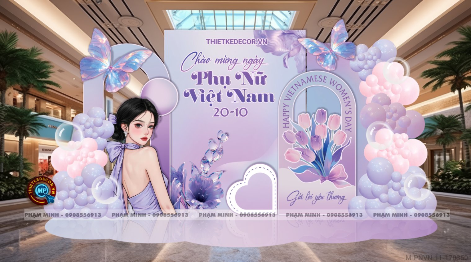 File thiết kế trang trí decor chụp ảnh ngày Phụ nữ Việt Nam 20 tháng 10 Tone Tím Sang trọng Happy Vietnamese women's day