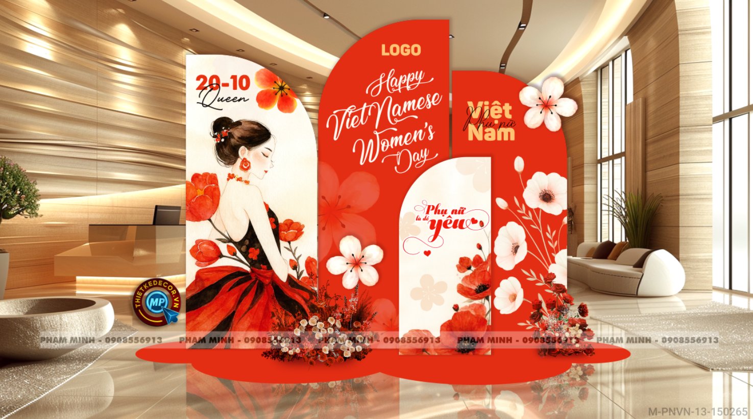 File thiết kế trang trí decor chụp ảnh ngày Phụ nữ Việt Nam 20 tháng 10 Tone Đỏ Sang trọng Happy Vietnamese women's day