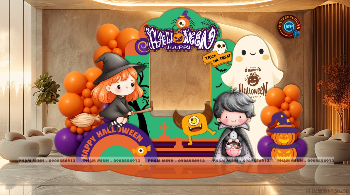 File thiết kế Halloween Trang trí chụp ảnh sự kiện Halloween cute, dễ thương cho Trung tâm tiếng Anh, Mail, Siêu Thị, Trường Học, Nhà hàng, quán cà phê