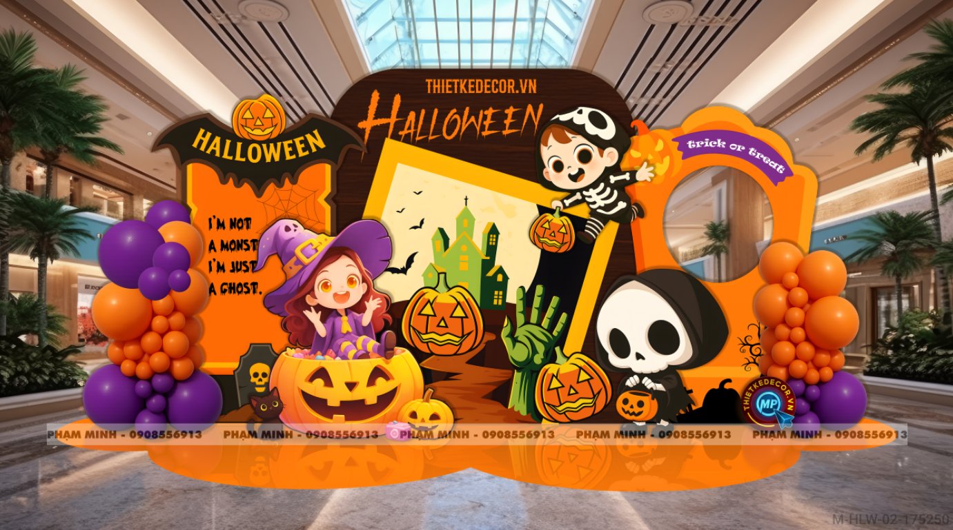 File thiết kế Halloween Trang trí chụp ảnh sự kiện Halloween cute, dễ thương cho Trung tâm tiếng Anh, Mail, Siêu Thị, Trường Học, Nhà hàng, quán cà phê